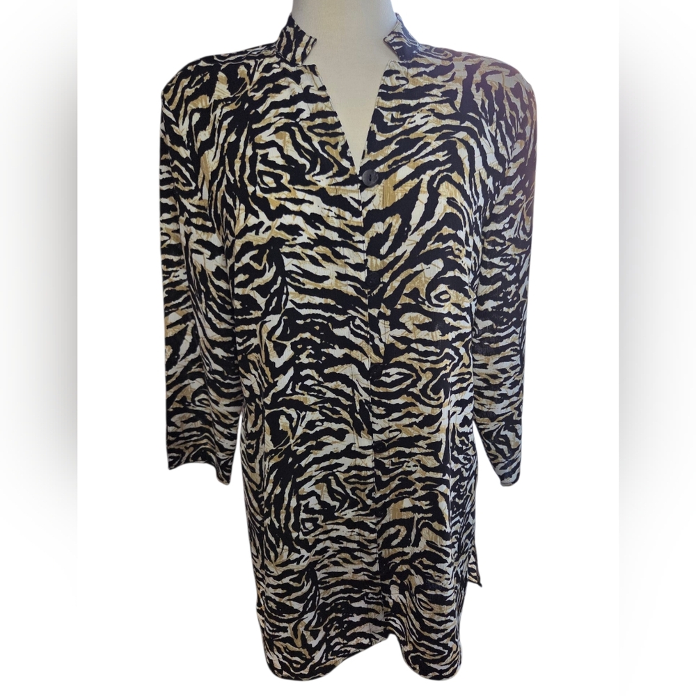 Karen Scott Animal Print Tunic Top Black, white and Mustard Women's